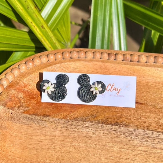 MINNIE STUDS - BLACK GLITTER + TIARE