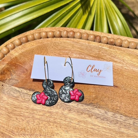 MINNIE HOOPS- BLACK+RED PLUMERIA
