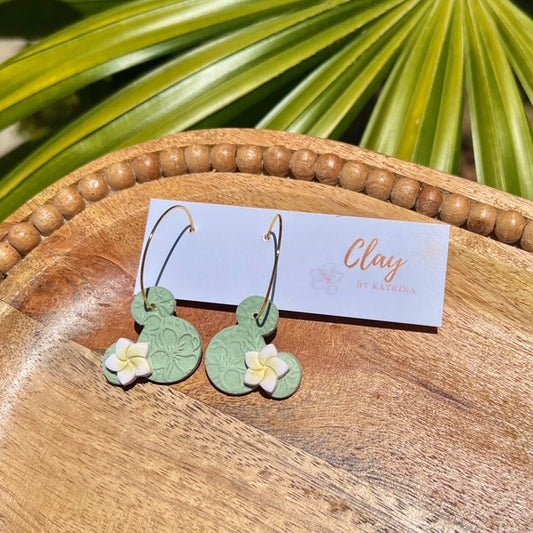 MINNIE HOOPS- GREEN+PLUMERIA