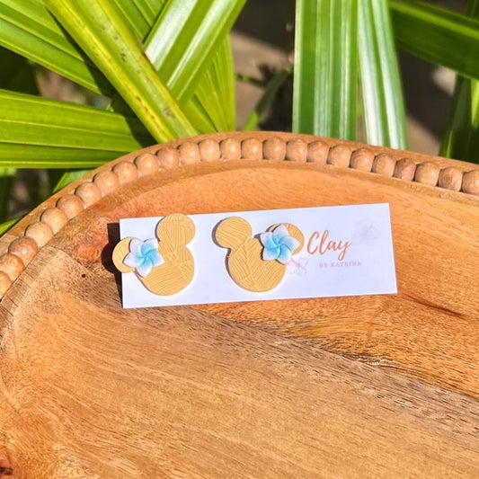 MINNIE STUD - YELLOW + BLUE PLUMERIA