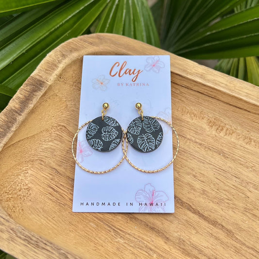 BLACK CIRCLE (TEXTURED) HOOP - MONSTERA