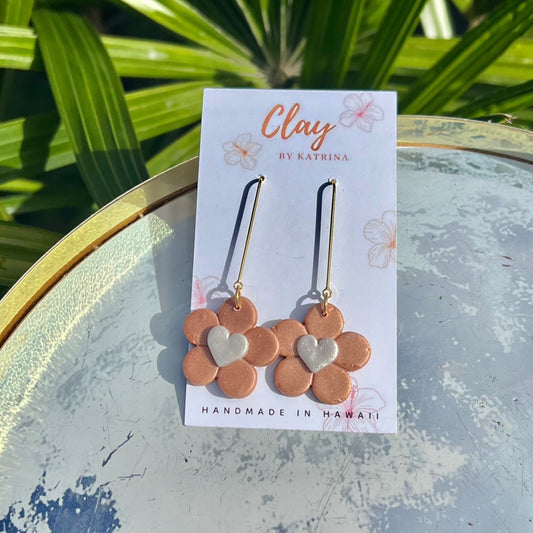 FLOWER+HEART DANGLE-COPPER/PEARL
