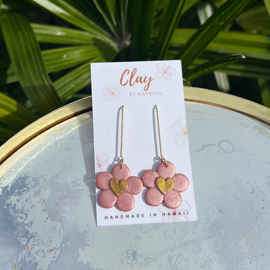 FLOWER+HEART DANGLE-PINK/GOLD
