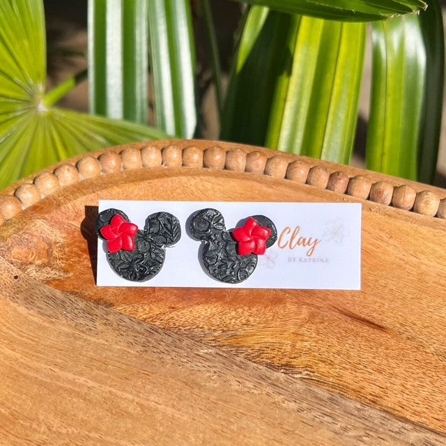MINNIE STUDS - BLACK/RED