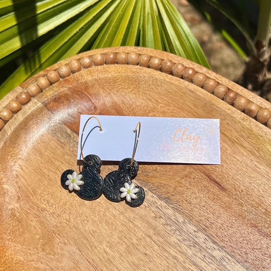 MINNIE HOOPS- BLACK GLITTER+TIARE