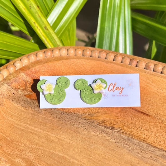MINNIE STUD - GREEN + CLASSIC PLUMERIA