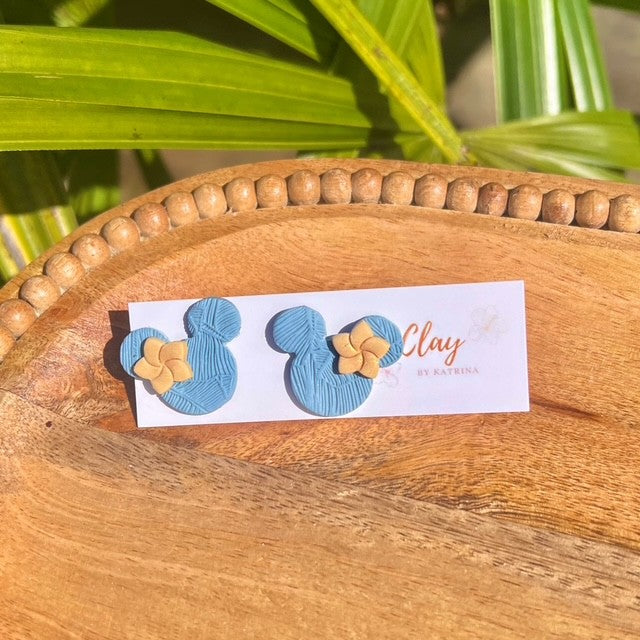 MINNIE STUD - BLUE + YLW PLUMERIA