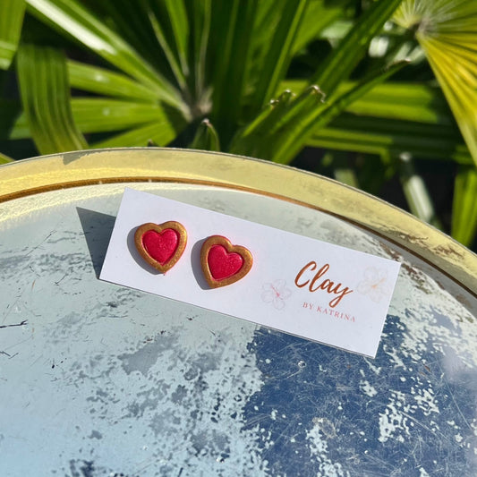 RED/GOLD HEART STUDS